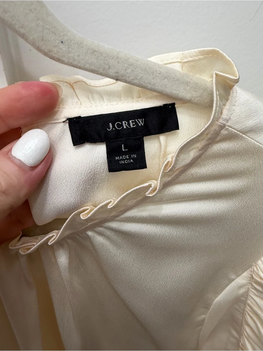 J Crew ruffle sleeve blouse in satin crepe size L